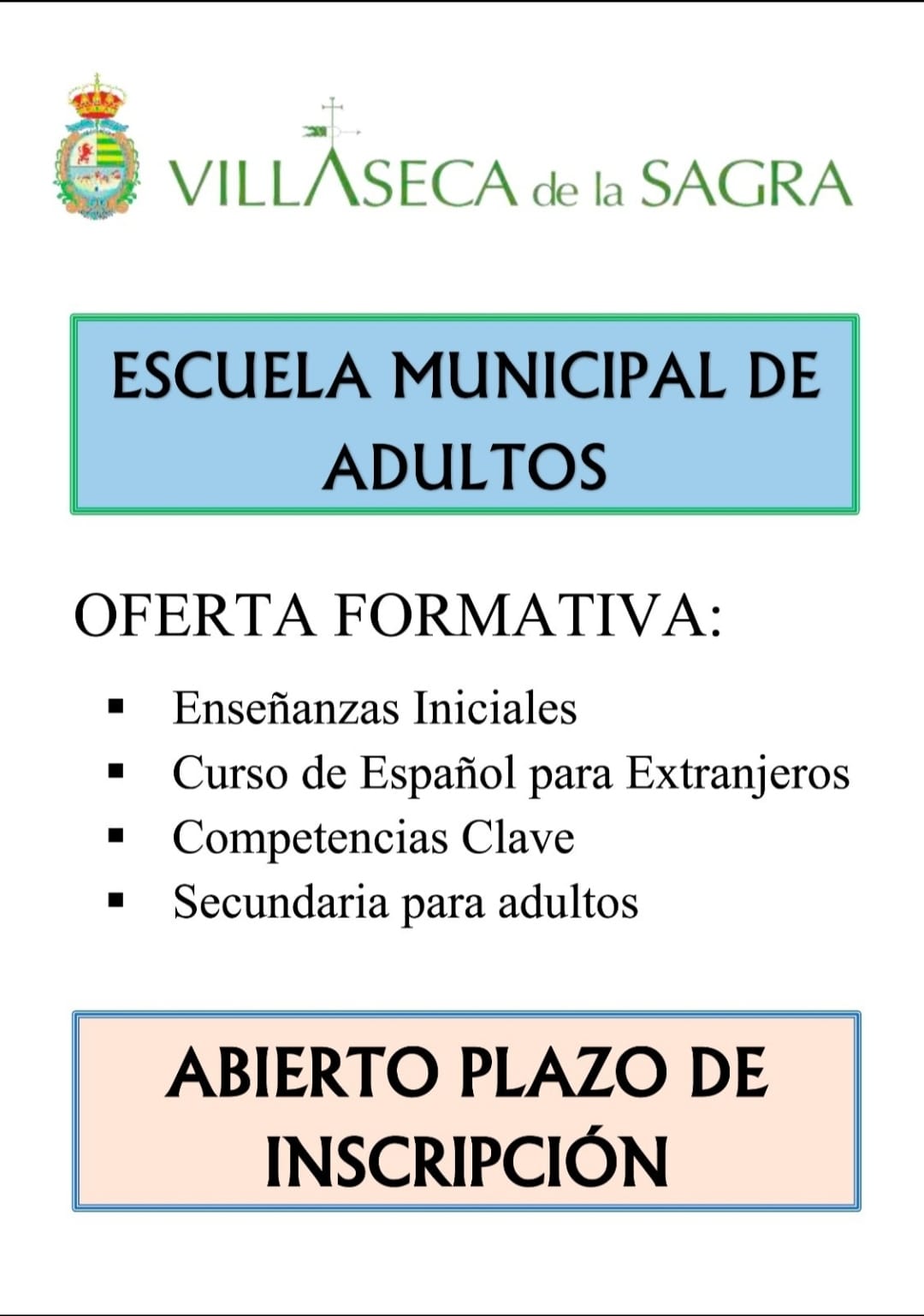 Abiertas inscripciones E.M. de Adultos