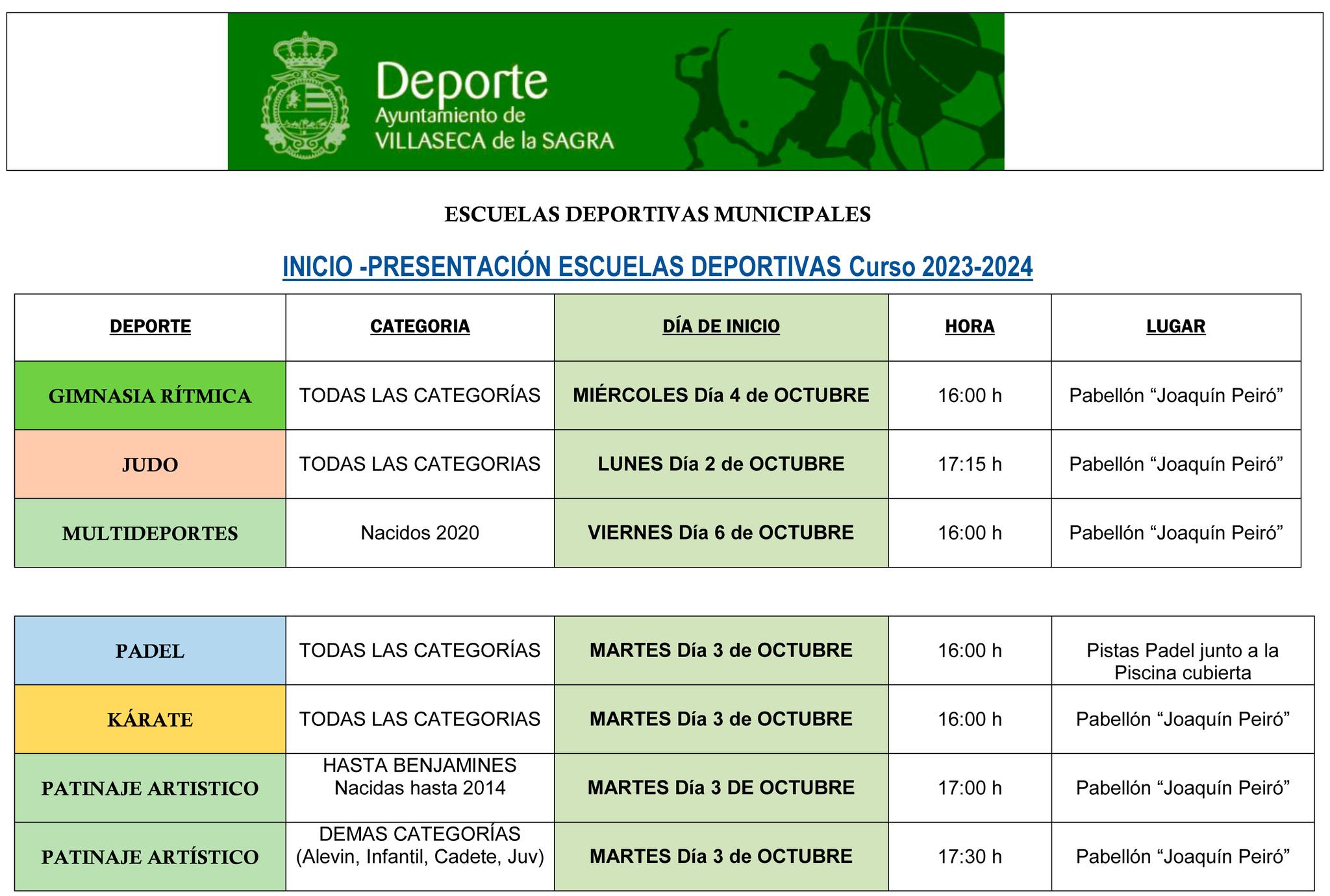 INICIO PRESENTACIÓN ESCUELAS DEPORTIVAS MUNICIPALES CURSO 2023/2024