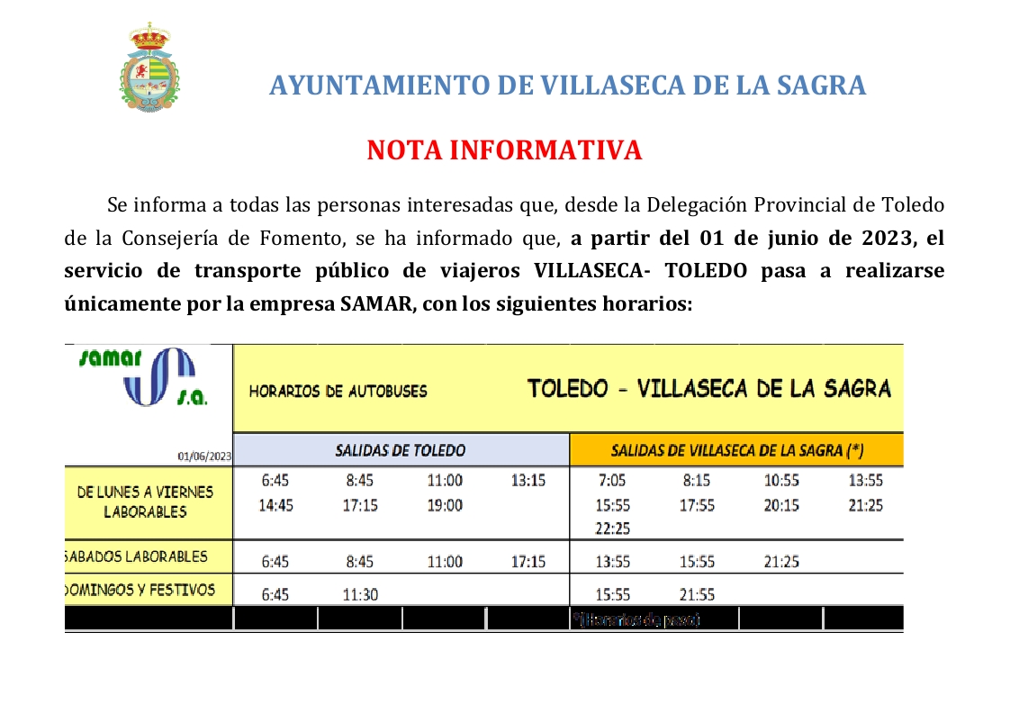 Horario autobuses a Toledo