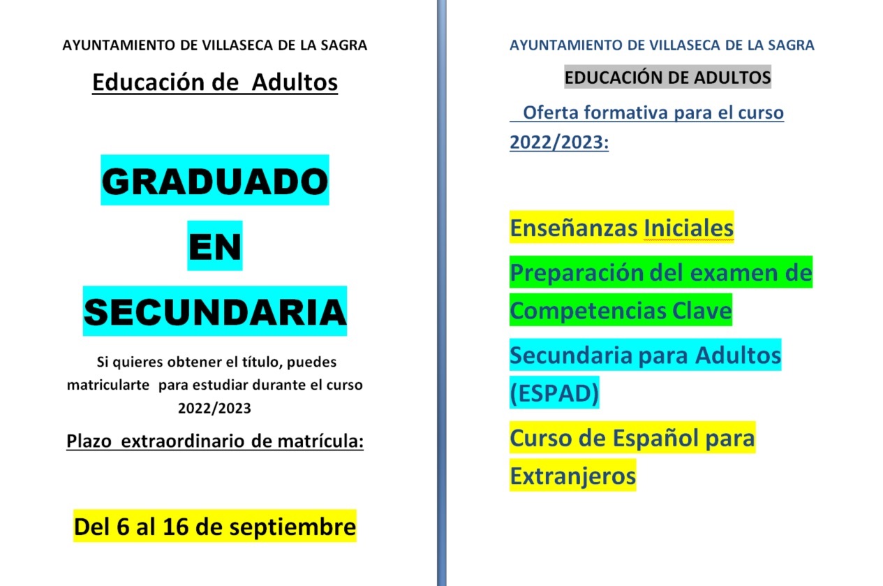 Plazos de matrícula y oferta formativa 2022/2023