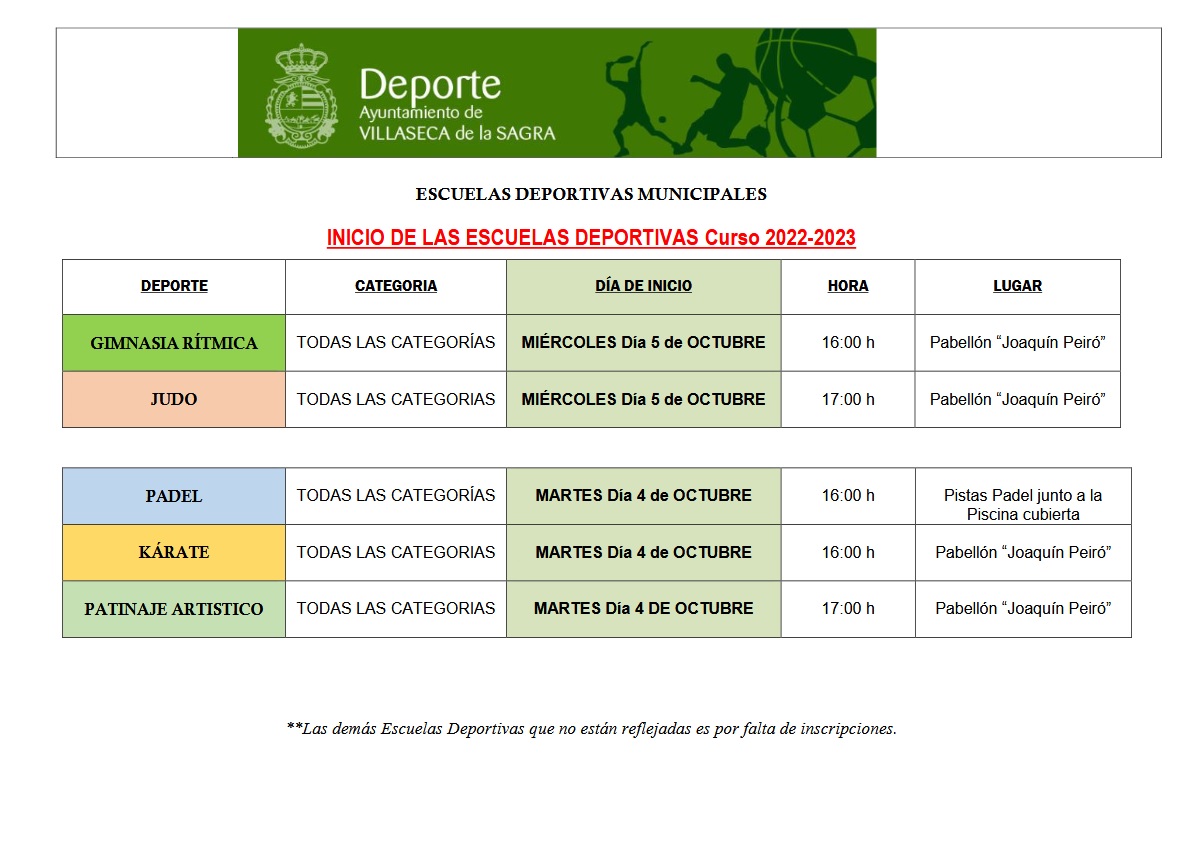 INICIO CURSO 2022/2023 DE LAS ESCUELAS DEPORTIVAS MUNICIPALES.